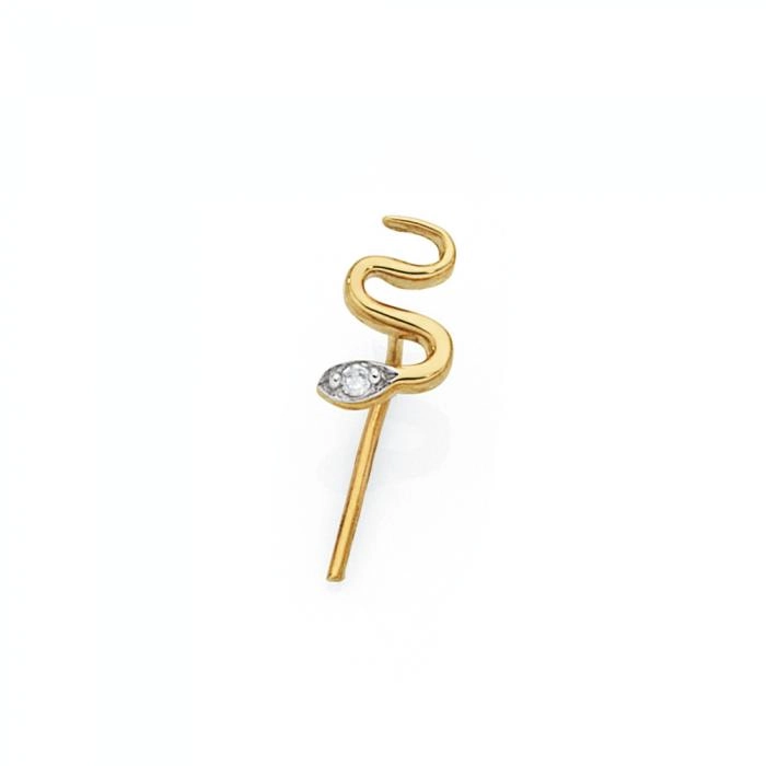 9ct Gold Diamond Set Snake Nose Stud