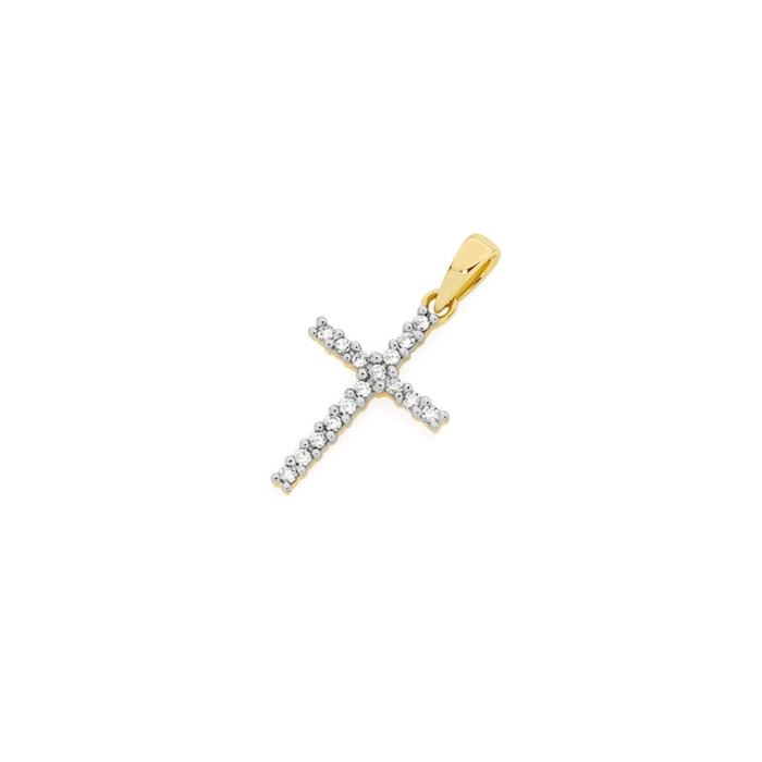 9ct Gold Diamond Small Cross Pendant