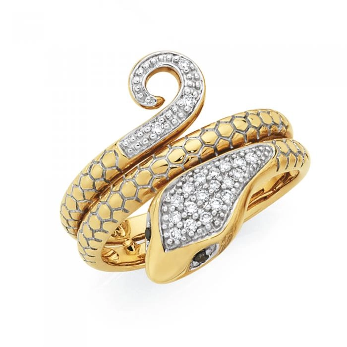 9ct Gold Diamond Snake Ring