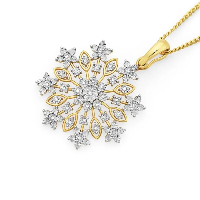 9ct Gold Diamond Snowflake Pendant