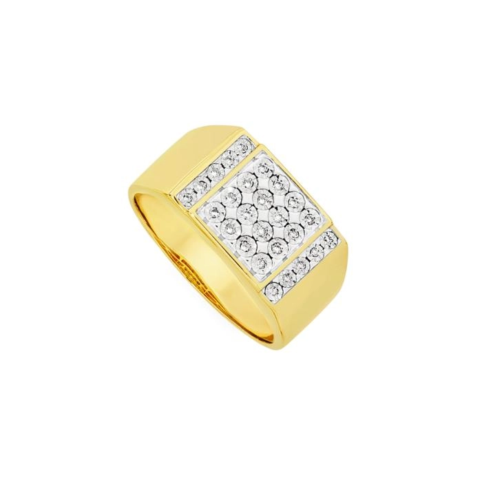 9ct Gold Diamond  Square Frame Men's Ring