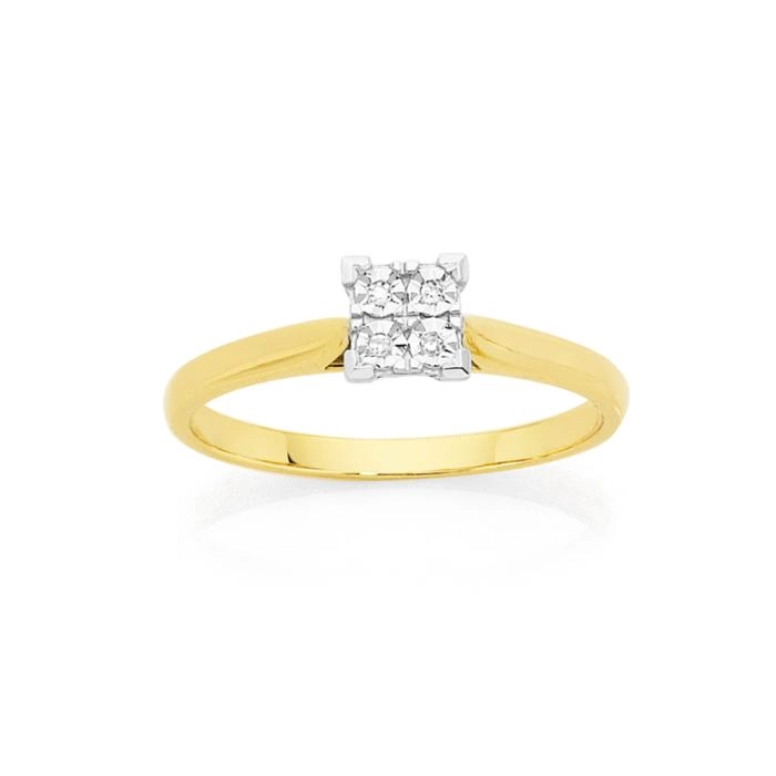 9ct Gold Diamond Square Shape Ring