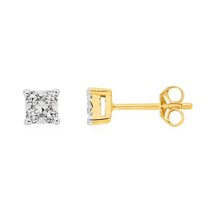 9ct Gold Diamond Square Stud Earrings