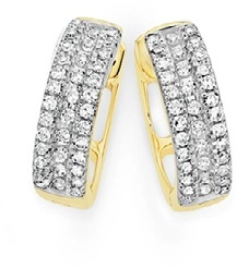 9ct Gold Diamond Three Row Huggie Earrings