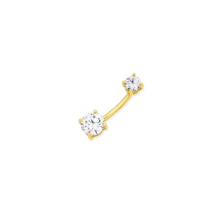 9ct Gold Double Round Cubic Zirconia Belly Bar