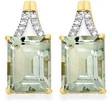 9ct Gold Green Amethyst & Diamond Earrings