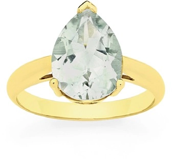 9ct Gold Green Amethyst Pear Shape Ring