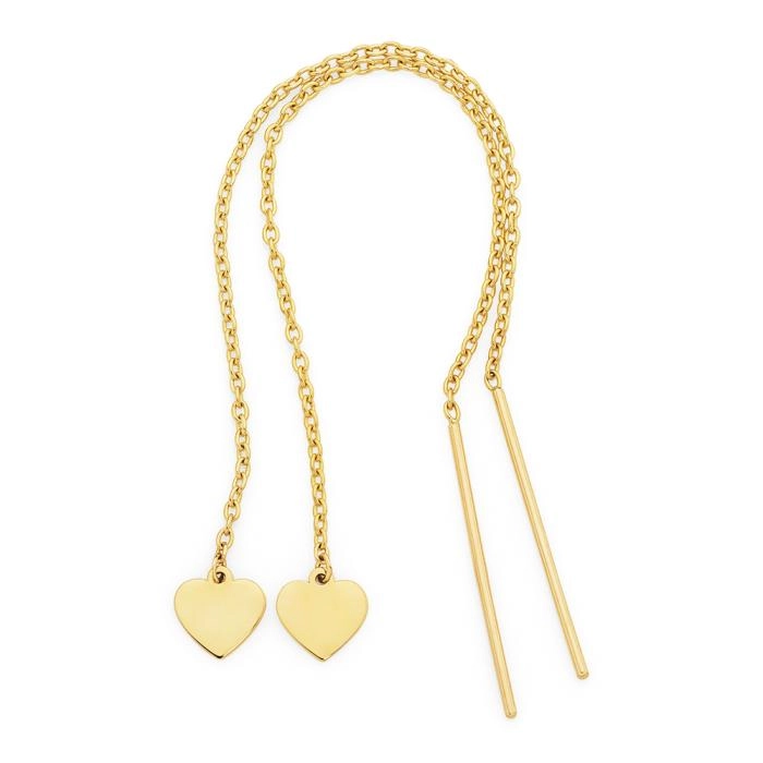 9ct Gold Heart Thread Through Drop Earrings