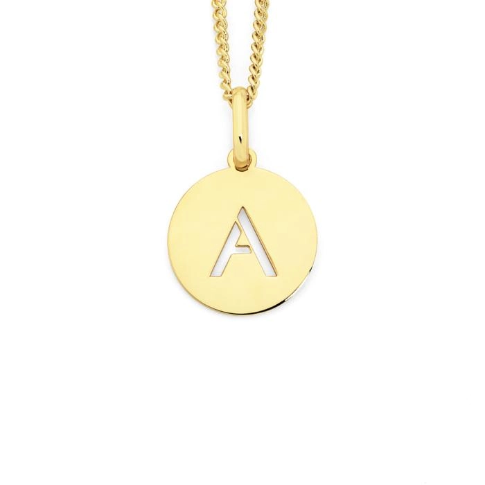 9ct Gold Initial A Sanserif Round Disc Pendant