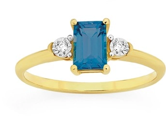 9ct Gold London Blue Topaz & Diamond Ring