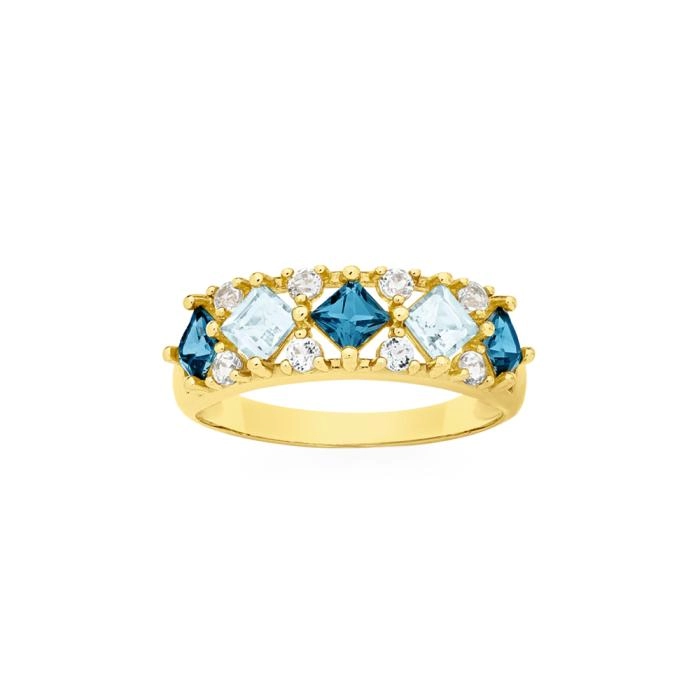 9ct Gold London & Sky Blue Topaz Dress Band