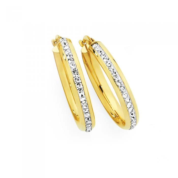 9ct Gold on Silver Crystal Hoop Earrings