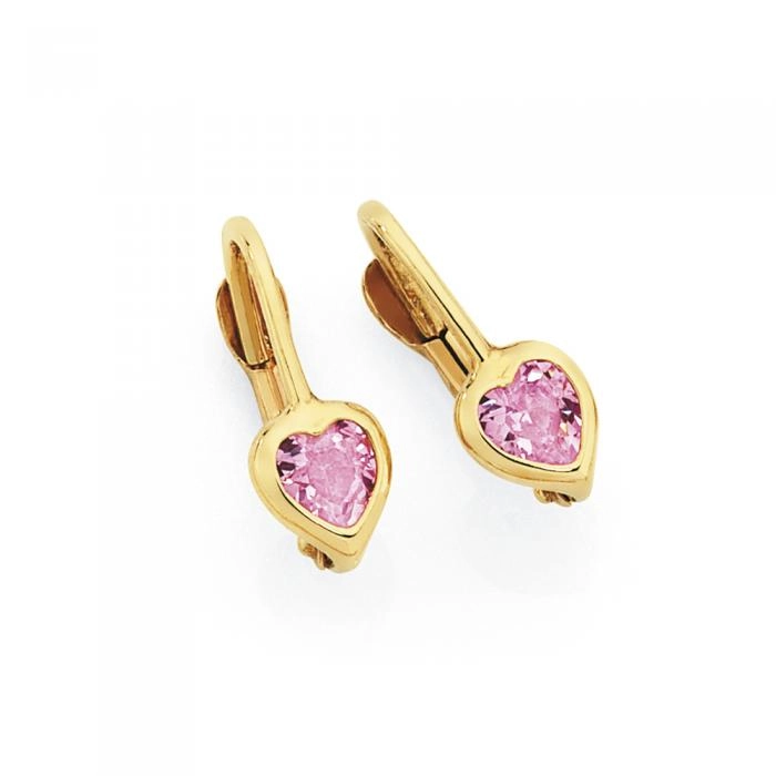 9ct Gold Pink Cubic Zirconia Heart Earrings