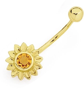 9ct Gold Round Citrine Sunflower Belly Bar