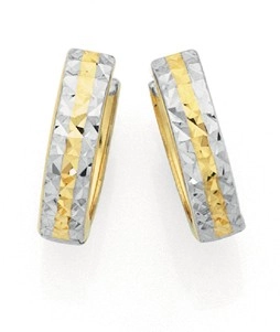 9ct Gold Two Tone 10mm Reversible Huggie Earrings