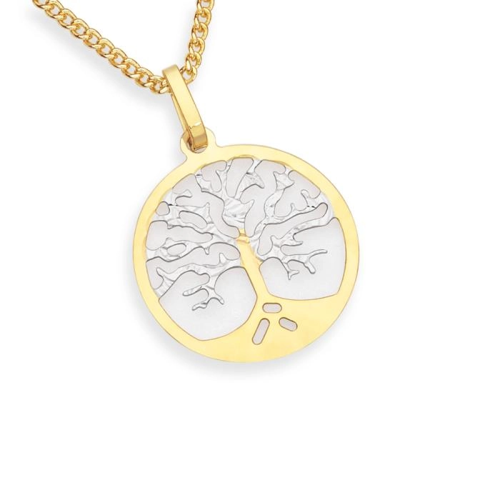 9ct Gold Two Tone Tree of Life Circle Pendant