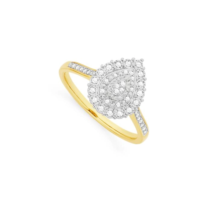 9ct Two Tone Gold Diamond Pear Cluster Ring