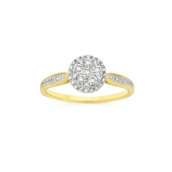 9ct Two Tone Gold Diamond Round Cluster Ring