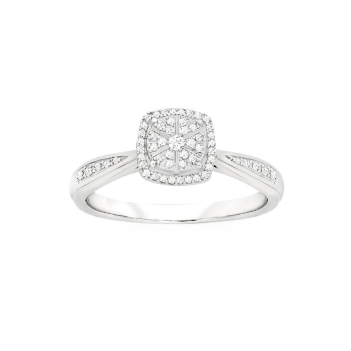 9ct White Gold Diamond Cushion Shape Ring