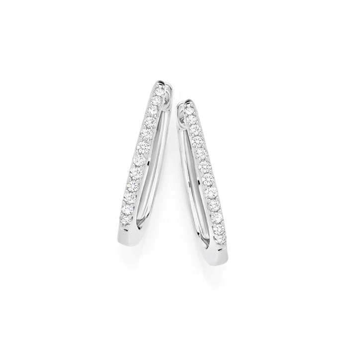 9ct White Gold Diamond Fine Huggie Earrings