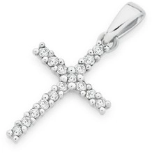 9ct White Gold Diamond Small Cross Pendant