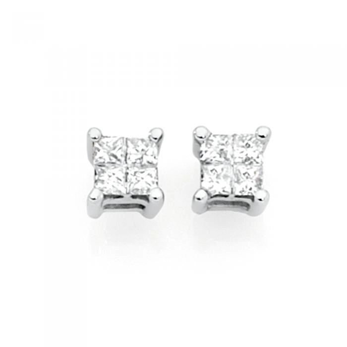 9ct White Gold Diamond Stud Earrings