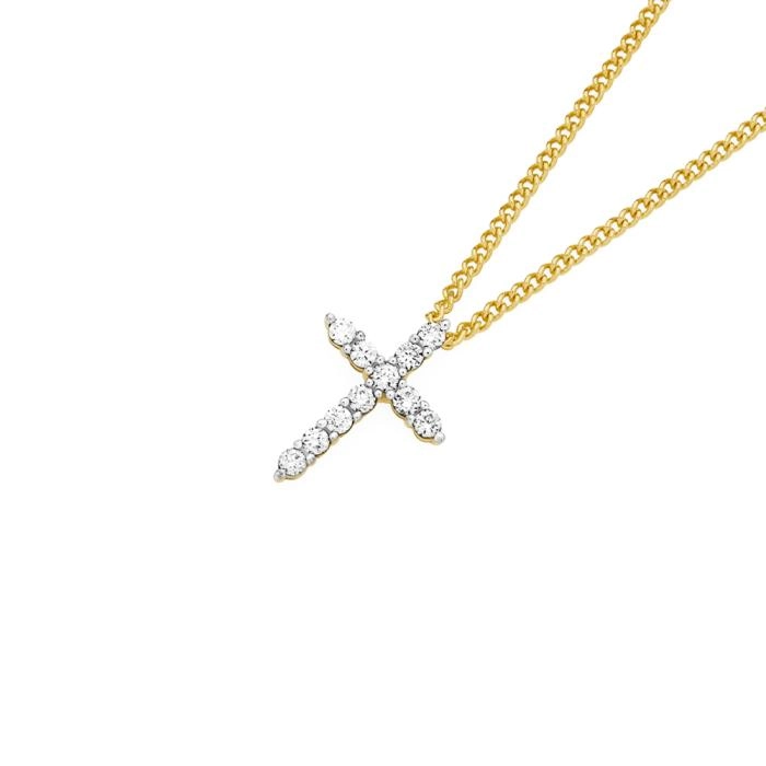 Alora 10ct Gold 1/4 Carat TW Lab Grown Diamond Cross Pendant