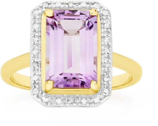 Manhattan G Cocktail Ring Collection - 9ct Gold Pink Amethyst & Diamond Ring