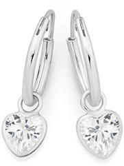 Silver 5mm Heart Cubic Zirconia Drop Hoops