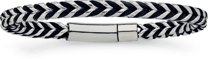 Stainless Steel 21cm Braid Black Textile Foxtail Men's Bracelet