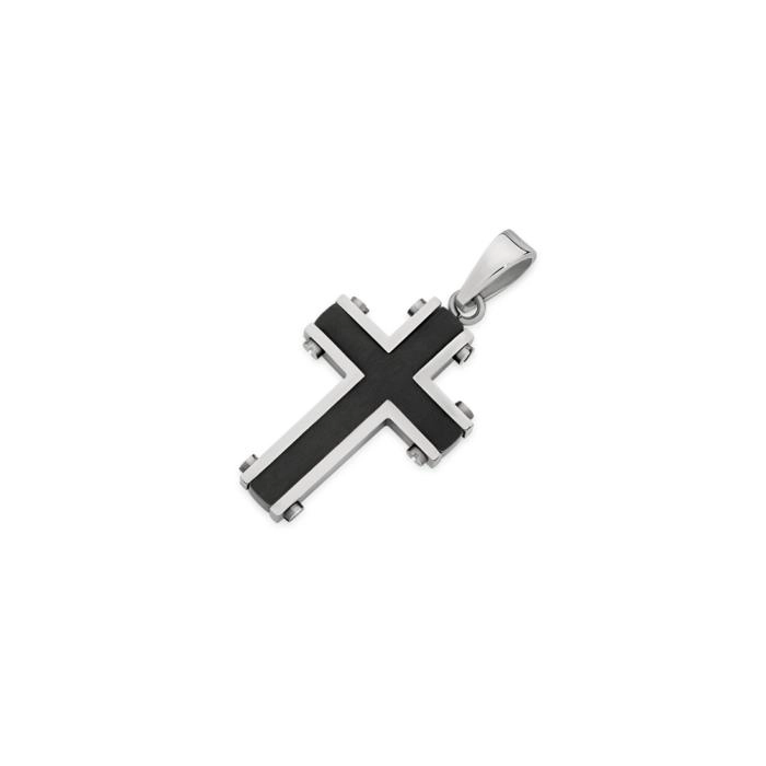 Stainless Steel & Black Plate Centre Edgy Cross Men's Pendant