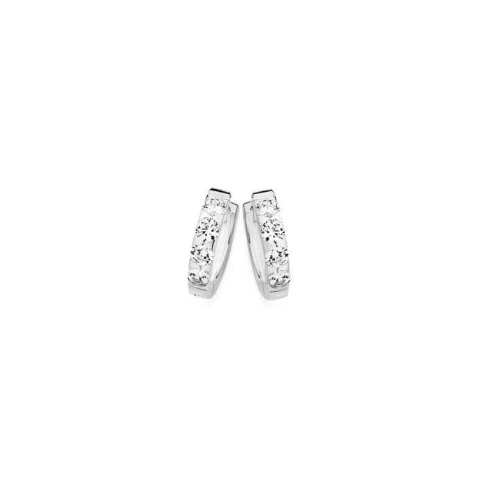 Sterling Silver 10mm 4 Cubic Zirconia V Claw Hoop Earrings