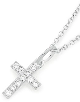 Sterling Silver 10mm Cubic Zirconia Square End Cross Pendant