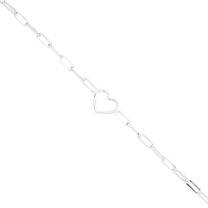 Sterling Silver 14+2cm Open Heart Paperclip Bracelet