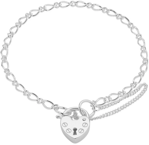 Sterling Silver 14.5cm Figaro 1+1 Padlock Bracelet