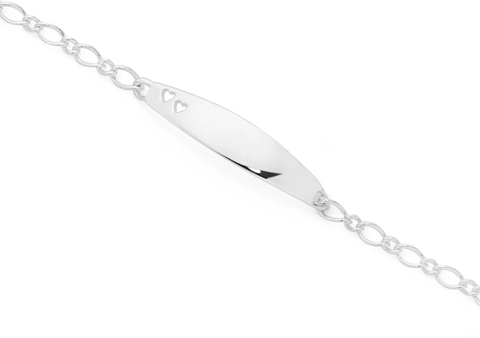 Sterling Silver 14.5cm Figaro with Oval Heart ID Bracelet