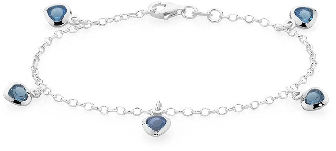 Sterling Silver 17cm Blue Crystal Heart Charm Braceler