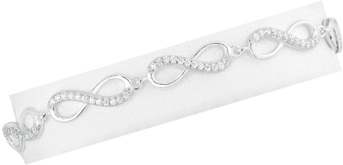 Sterling Silver 19cm Cubic Zirconia Set Infinity Link Bracelet