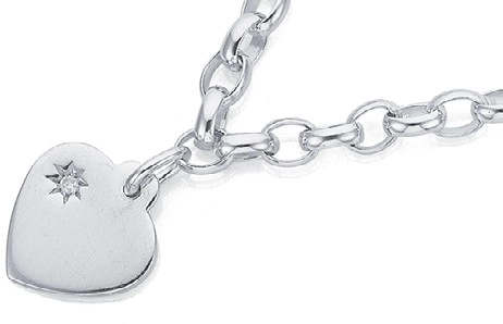 Sterling Silver 19cm Oval Belcher With Heart Charm