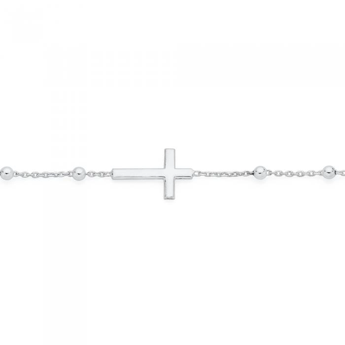 Sterling Silver 19cm Side Cross Bead Bracelet