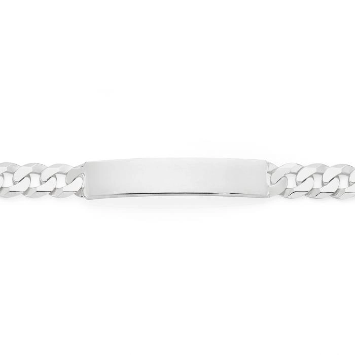 Sterling Silver 21cm Diamond Cut Flat Curb Identity Men's Bracelet