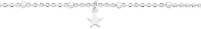 Sterling Silver 25+2cm Beaded Multi Stars Trace Anklet