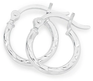 Sterling Silver 2x14mm Dia-Cut Hoop Earrings