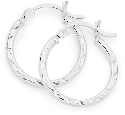 Sterling Silver 2x19mm Dia-Cut Hoop Earrings