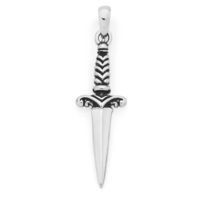 Sterling Silver 38mm Oxidised Dagger Men's Pendant