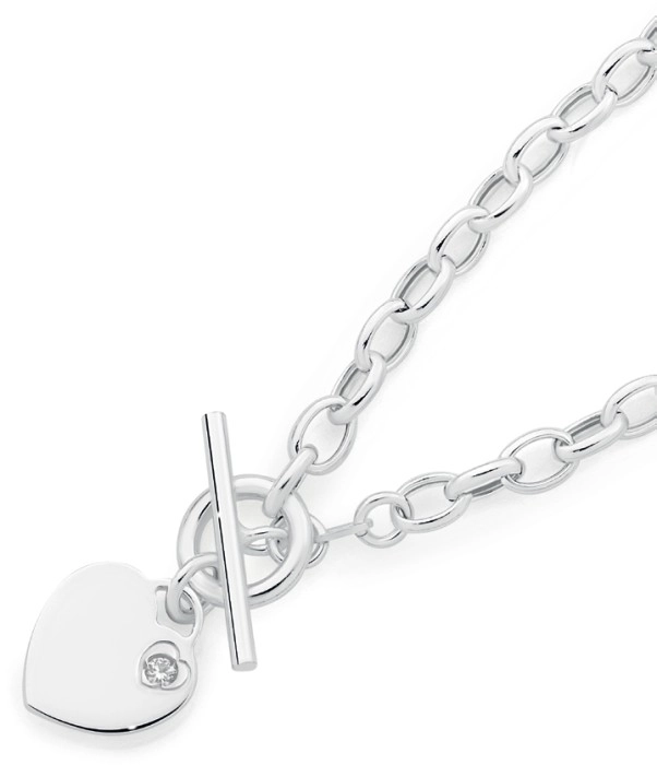 Sterling Silver 45cm Cubic Zirconia Heart Fob Necklet