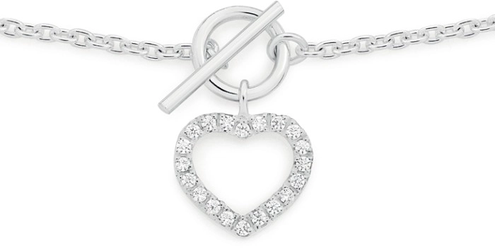 Sterling Silver 45cm Cubic Zirconia Open Heart Fob Necklet