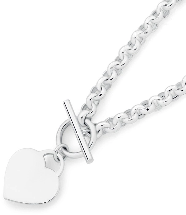 Sterling Silver 48cm Belcher T-Bar With Heart Necklet