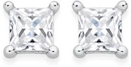 Sterling Silver 4mm Princess-Cut Cubic Zirconia Studs