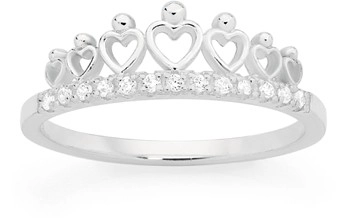 Sterling Silver 7 Hearts & Cubic Zirconia Tiara Ring